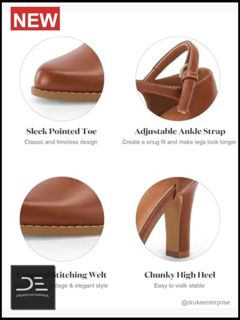 Chunky High Heel Pointed Toe Ankle Strap Pumps D'Orsay Dress Party Shoes